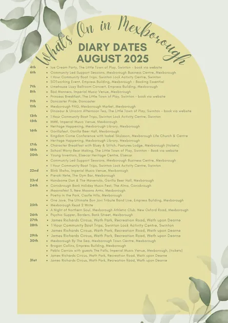 Diary Dates August 2025